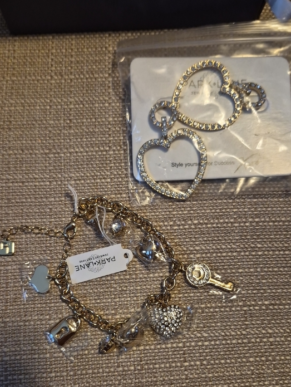 Park Lane Gold-Tone Heart & Key Charm Bracelet with Crystal Accents